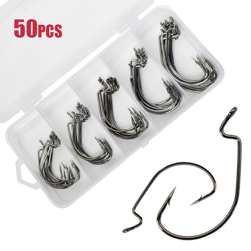 Fishing Hook Offset - 50pcs Wide Worm Hook Carbon Steel