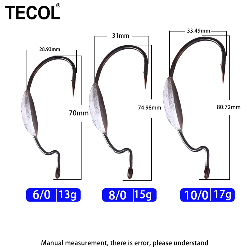 TECOL 3PCS 6/0 8/0 10/0 Weight - Fishing Hook Weedless review and price